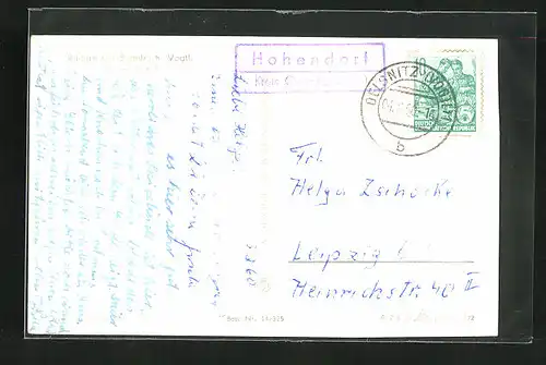 AK Landpoststempel Hohendoef Kreis Oelsnitz (Vogtl.)