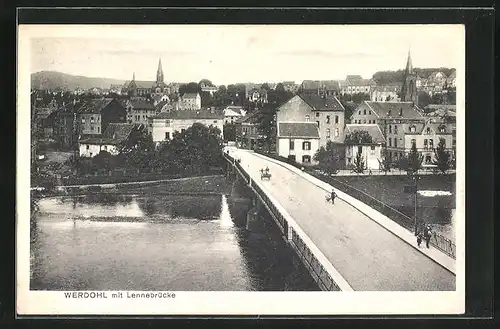 AK Werdohl, Ortsansicht mit Lennebrücke