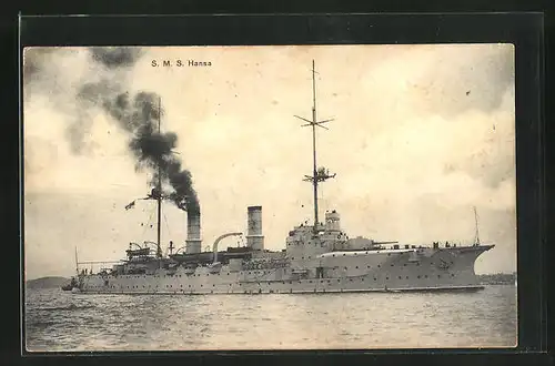 AK Kriegsschiff S.M.S. Hansa bei voller Fahrt