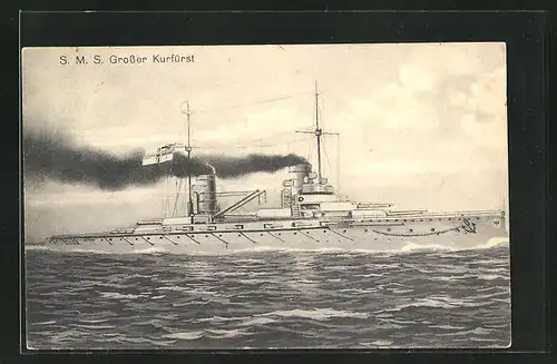 AK Kriegsschiff S.M.S. Grosser Kurfürst bei voller Fahrt