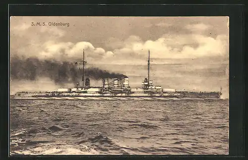 AK Kriegsschiff S.M.S. Oldenburg bei voller Fahrt