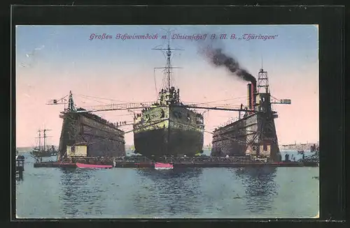 AK Kriegsschiff S.M.S. Thüringen im grossen Schwimmdock
