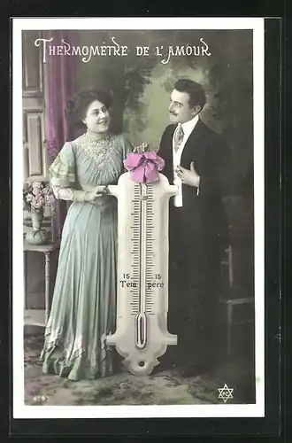 AK Liebespaar mit Thermometer, Meteorologie