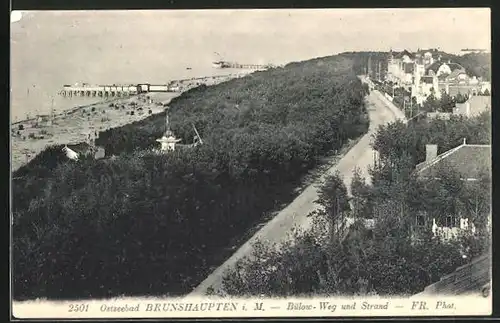 AK Brunshaupten i. M., Bülow-Weg und Strand aus der Vogelschau