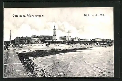 AK Warnemünde, Blick von der Mole zum Leuchtturm