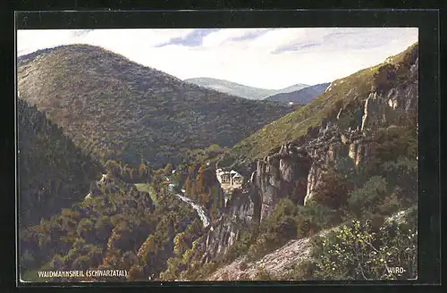 AK Schwarzatal / Thür. Wald, Blick vom Ingofelsen mit Hotel Waidmannsheil u. Eberstein