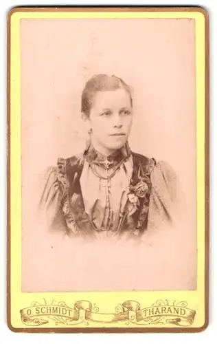 Fotografie O. Schmidt, Tharand, Portrait bildschöne junge Dame mit Brosche am Blusenkragen