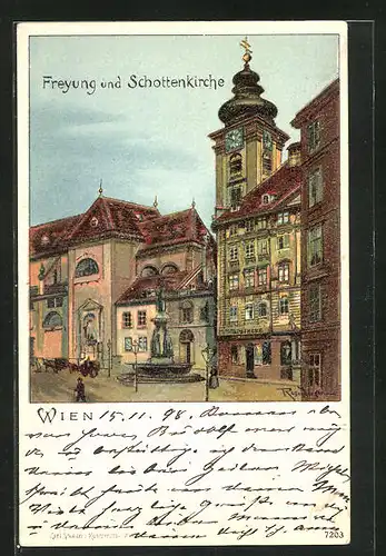 Lithographie Wien, Freyung und Schottenkirche