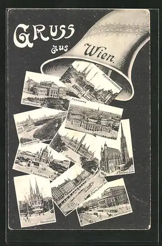 AK Wien, Burgtheater, Maximiliansplatz, Karlskirche, Votivkirche, Franz-Josef-Kai, Stefansdom