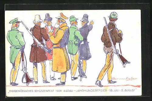 AK Aarau, Eidgenössisches Schützenfest 1924, Schützen warten auf ihren Einsatz, Jahrhundertfeier