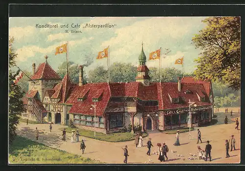 AK Hamburg, 16. Deutsches Bundesschiessen 1909, Konditorei und Café Alsterpavillon