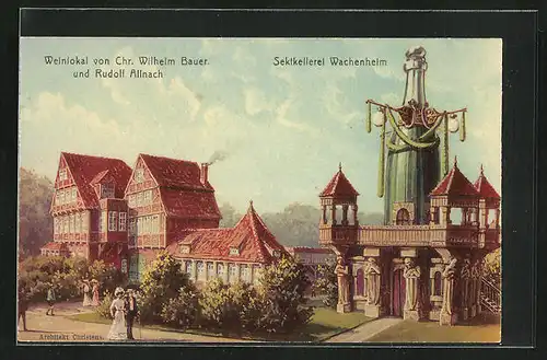 AK Hamburg, 16. Deutsches Bundesschiessen 1909, Weinlokal von Chr. Wilh. Bauer u. R. Allnach, Sektkellerei Wachenheim