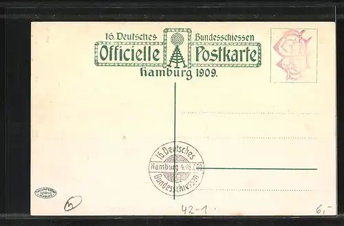 AK Hamburg, 16. Deutsches Bundesschiessen 1909, Haupteingang der Festhalle