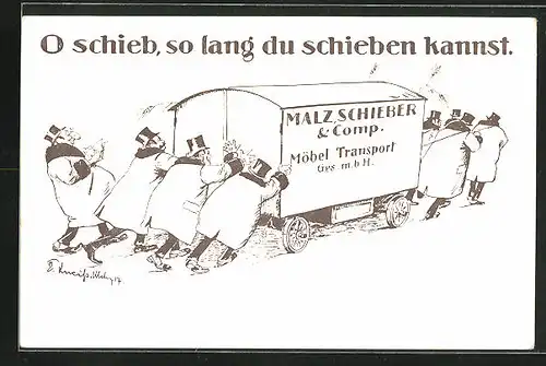 AK Jude lässt Männer den Wagen der Möbel Transport GmbH Malz, Schieber & Comp. schieben