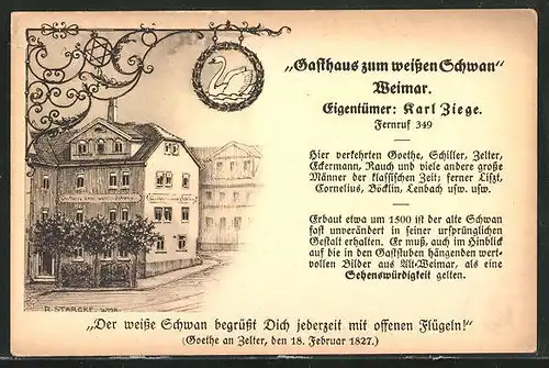 Künstler-AK Weimar, Gasthaus zum weissen Schwan