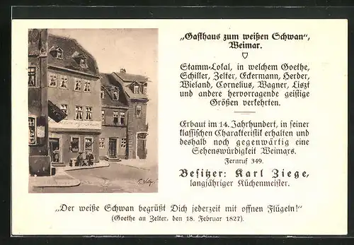 Künstler-AK Weimar, Am Gasthaus zum weissen Schwan