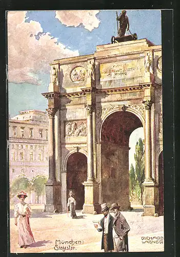 Künstler-AK Richard Wagner: München, Leute am Siegestor