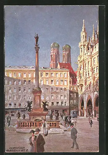 Künstler-AK Richard Wagner: München, Abendstimmung am Marienplatz