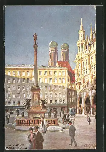 Künstler-AK Richard Wagner: München, Abendstimmung am Marienplatz