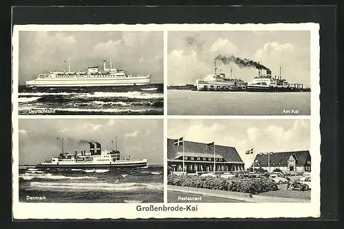 AK Grossenbrode, Kai mit Dampfer Deutschland, Danmark und Restaurant