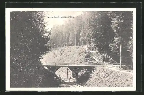 AK Malente-Gremsmühlen, Waldpartie mit Brücke über die Eisenbahnschienen