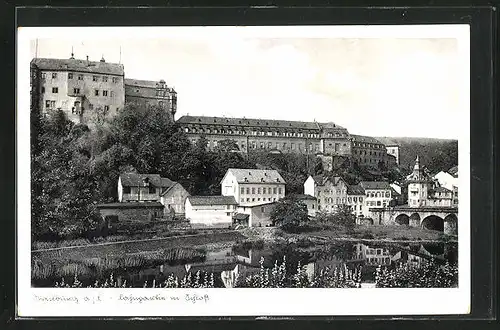 AK Weilburg /Lahn, Lahnpartie mit Schloss