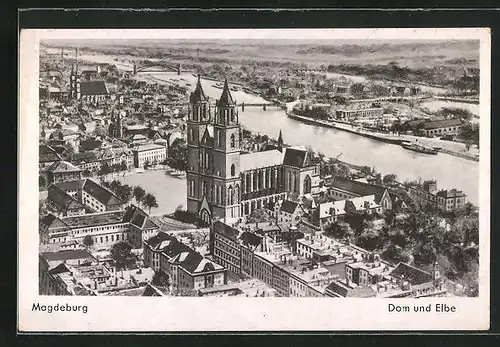 AK Magdeburg, Stadtmotiv mit Dom und Elbe