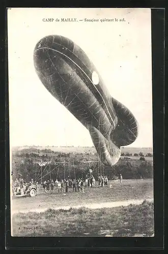 AK Camp de Mailly, Saucisse quittant le sol, Fesselballon