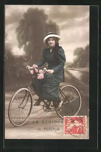 AK Puteaux, Mädchen auf dem Fahrrad