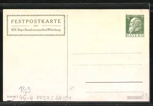Künstler-AK Würzburg, XIV. Bayr. Turnerfest 1912, Festzug und Stadtansicht, PP27 C 64 /01