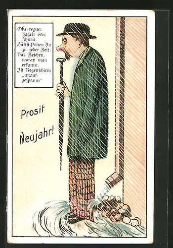 AK Mann steht im Regen, Scherz