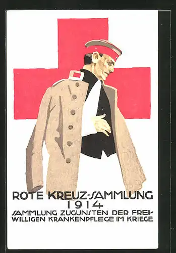Künstler-AK Ludwig Hohlwein, Ganzsache Bayern: PP38C7 /01 Verwundeter Soldat, Rote Kreuz Sammlung 1914