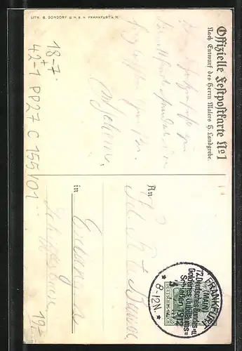 Künstler-AK Ganzsache PP27C155 /01: Frankfurt am Main, 17. deutsches Bundes-u. Goldenes Jubiläums-Schiessen 1912