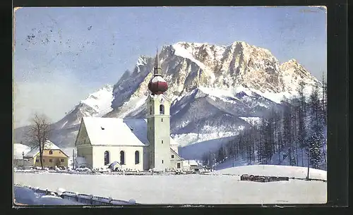 Künstler-AK Photochromie Nr. 2908: Kirche im Winter mit Schnee