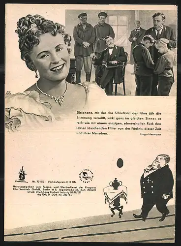 Filmprogramm PFI Nr. 70 /54, Herz ohne Liebe, A. Larionowa, W. Wladislawski, Regie: A. Annenski