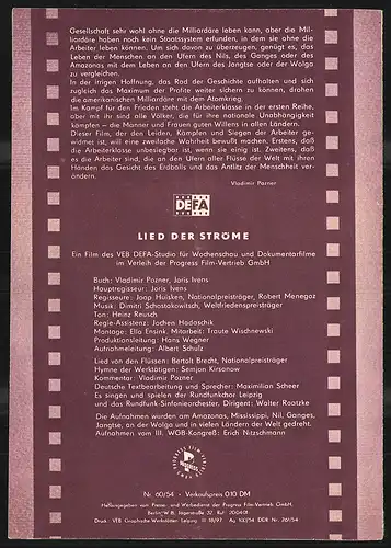 Filmprogramm PFI Nr. 60 /54, Lied der Ströme, Regie: Joop Huisken, Robert Menegoz, Dokumentarfilm