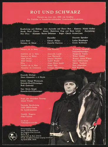 Filmprogramm PFI Nr. 93 /55, Rot und Schwarz, Danielle Darrieux, Gérard Philipe, Regie: Clauda Autant-Lara