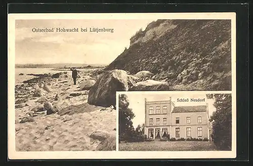 AK Hohwacht bei Lütjenburg, Schloss Neudorf, Strandpartie und Mann
