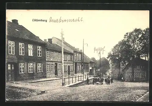 AK Lütjenburg, Ortspartie und Kinder mit Karren