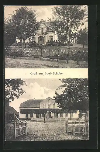 AK Boel-Schuby, Villa mit Garten, Einfahrt zu einem grossen Gebäude