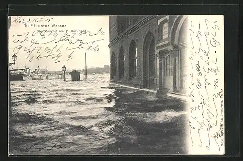 AK Kiel, Ortspartie während der Sturmflut 1904, Hochwasser