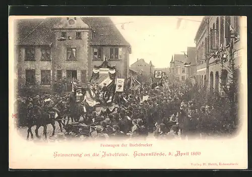 AK Eckernförde, Jubelfeier 1899, Festwagen der Buchdrucker