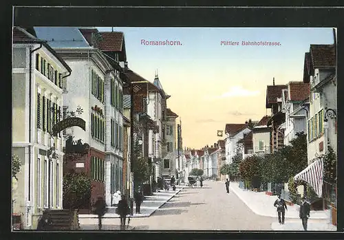 AK Romanshorn, Mittlere Bahnhofstrasse am Cafe Metropole