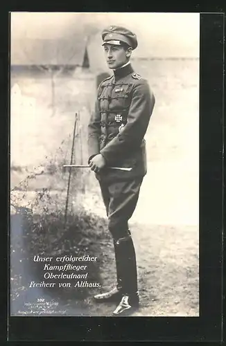 Foto-AK Sanke Nr. 382: Kampfflieger Oberleutnant Freiherr von Althaus in Uniform