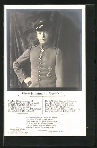 Foto-AK Sanke Nr. 409: Fliegerhauptmann Boelcke in Uniform mit Flugzeugführerabzeichen
