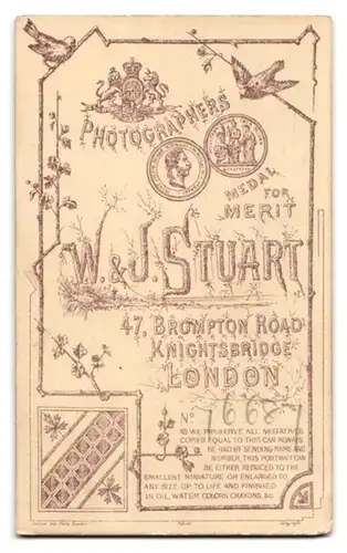 Fotografie W. & J. Stuart, London, 47, Brompton Road, Portrait bürgerliche Dame mit Buch an Sockel gelehnt