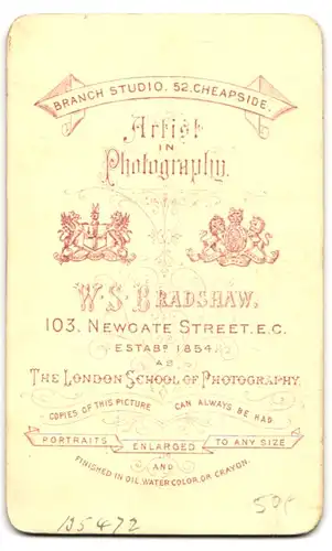 Fotografie W. S. Bradshaw, London, 103 Newgate Street, Portrait Herr im Anzug mit Schnurrbart