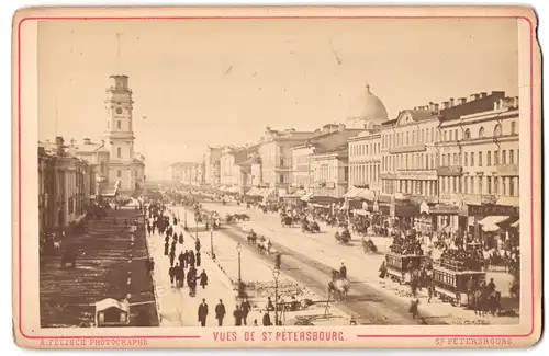 Fotografie A. Felisch, St. Petersbourg, Ansicht St. Petersburg, Pfedebahnen am Newski-Prospect