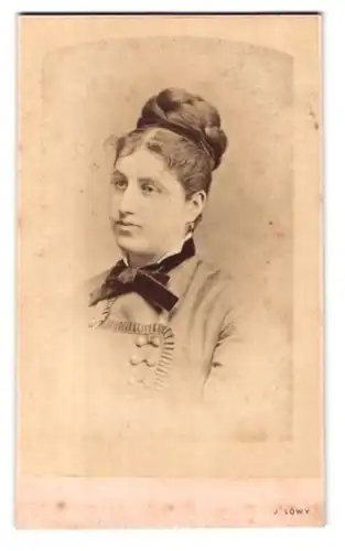 Fotografie J. Löwy, Wien, Weihburggasse 31, Portrait Brünette Dame mit grossem geflochtenem Dutt