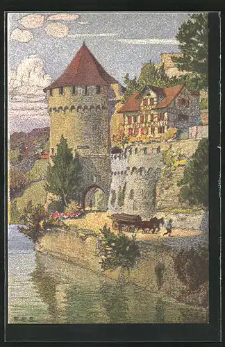 Künstler-AK Ernst E. Schlatter: Luzern, Blick zum Nölliturm